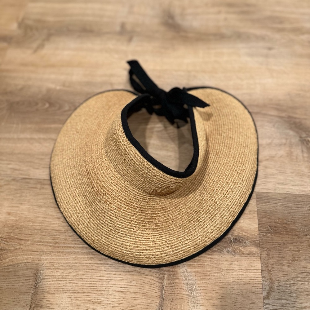Helen Kaminski Natural Straw Hat with Black Ribbon